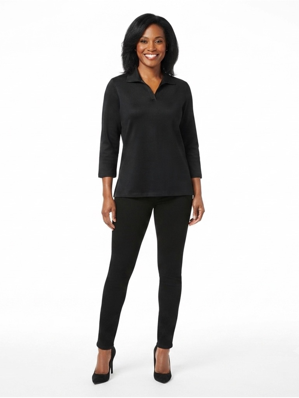August Silk Black Rayon Blend Polo Top XL